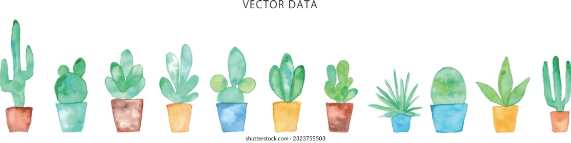 Watercolor. Cactus vector illustration set with watercolor touch.