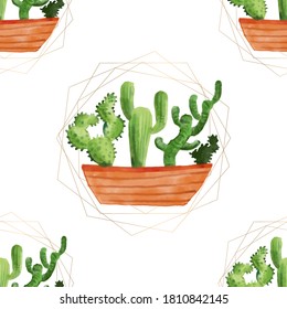 Watercolor cactus vector pattern. Great for fabric, textile.