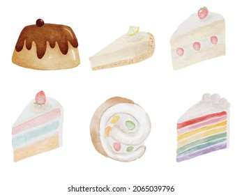 watercolor cake and dessert collection isolated on white background digital painting