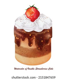Watercolor of cake vector on white background design great for cards, banners, headers, party posters or decorate your artwork.