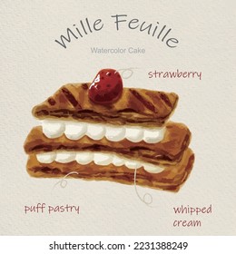 watercolor cakes with mille feuille