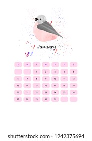 
Watercolor calendar for January