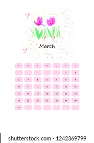 Watercolor calendar for March