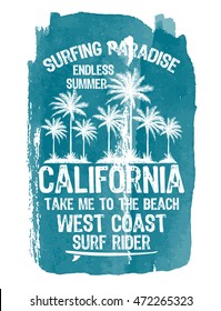 Watercolor California typography for t-shirt print , vector illustration