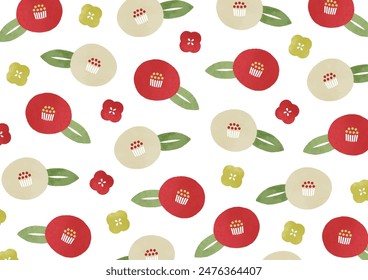 Watercolor Camellia japonica pattern red and white