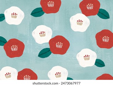 Watercolor camellia pattern retro Japanese style