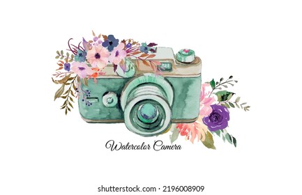 watercolor camera logo illustration. watercolor camera logo