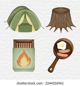 watercolor camping and camp element collection