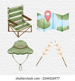 watercolor camping and camp element collection