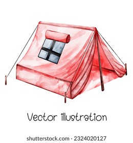 Watercolor camping, tent, camping, vector illustration.