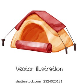 Watercolor camping, tent, camping, vector illustration.