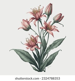 Watercolor Canada Lily Vector A captivating representation of the elegant Canada Lily in a vector format with watercolor effects. This artwork beautifully captures the delicate petals and vibrant hues