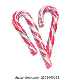 Watercolor of candy cane, isolated on a white background, candy cane vector