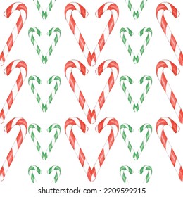 Watercolor candy cane pattern. Vector illustration