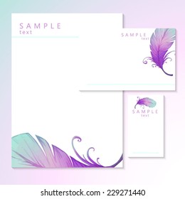 Watercolor card with bird feathers.  Vectorized watercolor drawing. Perfect for wedding invitations and  birthday designs