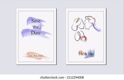 watercolor card invitation wading card save the date of wading card minimalistic line art 