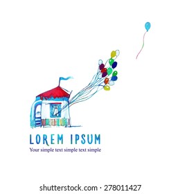 watercolor card with a picture of the shop balloons