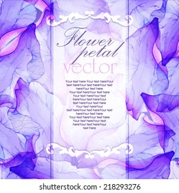 Watercolor card with Purple flower petal. Vectorized watercolor drawing.