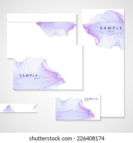 Watercolor card with Purple flower petal. Vectorized watercolor drawing.