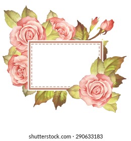 Watercolor Card with roses.Vector Illustration