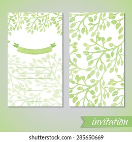 Watercolor card templates for wedding invitation, save the date cards, mothers day, valentines day, birthday cards with ribbon Vector illustration eps 10