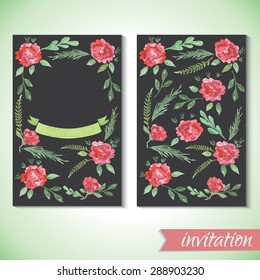 Watercolor card templates for wedding invitation, save the date cards, mothers day, valentines day, birthday cards with flowers  and circle inscription Vector illustration eps 10