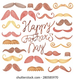 Watercolor card with mustach? and text Happy Father's Day