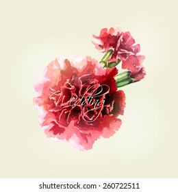 Watercolor Carnations On Light Background. Wedding Card. Invitation Card.  Elegance Pattern With Flowers. Vintage Vector Illustration, Eps 10