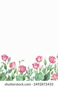 Watercolor carnations and tulips, flower frame, mother's day poster, women's day, women, mother, birthday, valentine's day