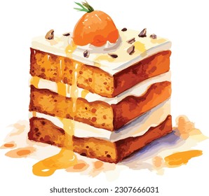 Watercolor Carrot cake, Vector, illustration