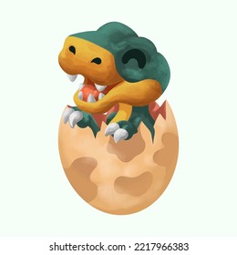 Watercolor cartoon baby dinosaur isolated on white background