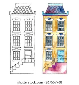 Watercolor cartoon buildings.