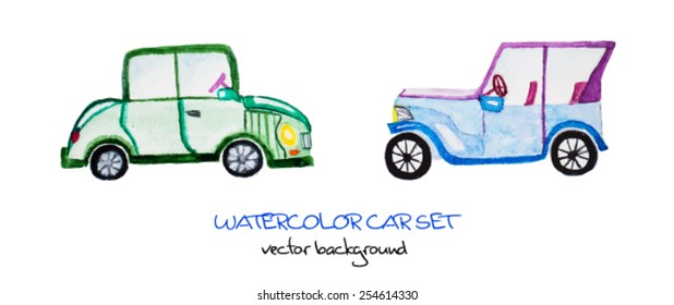 watercolor cartoon car set. vector version