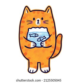 Watercolor cartoon cute cat and fish bowl vector.