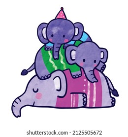 Watercolor cartoon cute elephants sleep vector.