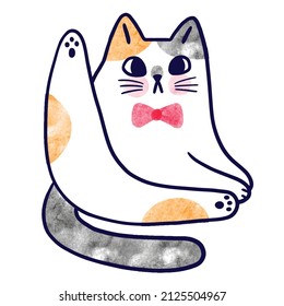 Watercolor cartoon cute funny cat vector.