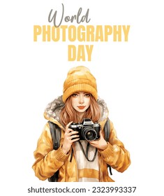 watercolor cartoon illustration for world photography day