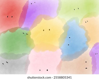 Watercolor cartoon marshmallow baby clouds colorful background