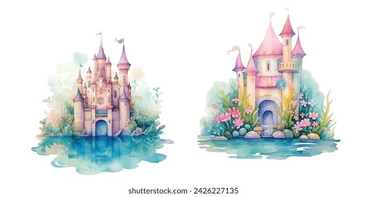 watercolor of castle vector illustration