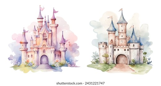 watercolor of castle vector illustration