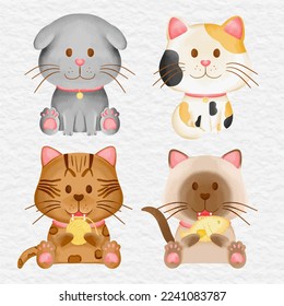 watercolor cat breed element collection set clip art