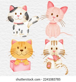 watercolor cat and kitty element collection set