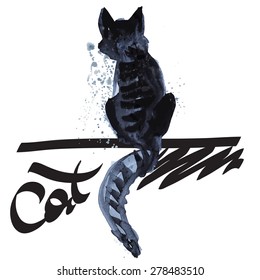 watercolor cat silhouettes
