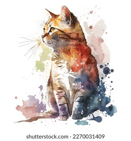 A watercolor cat vector design, isolated on white background