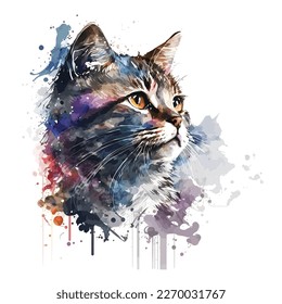 A watercolor cat vector design, isolated on white background