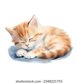 Un gato color de agua. Ilustración del vector con tracción manual 
gato dormido. Imagen de imagen prediseñada.