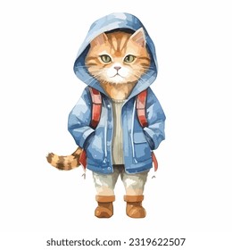 watercolor cat wearing clothes playfull funny white background isolated. illustration vector