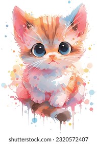 Aquarellkatze, Aquarelltier, handgezeichnet, süßes Tier, süße Katze, kitty