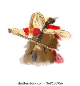 Watercolor cello player 