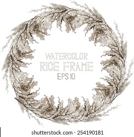 Watercolor cereals. Rice wreath. Vector frame